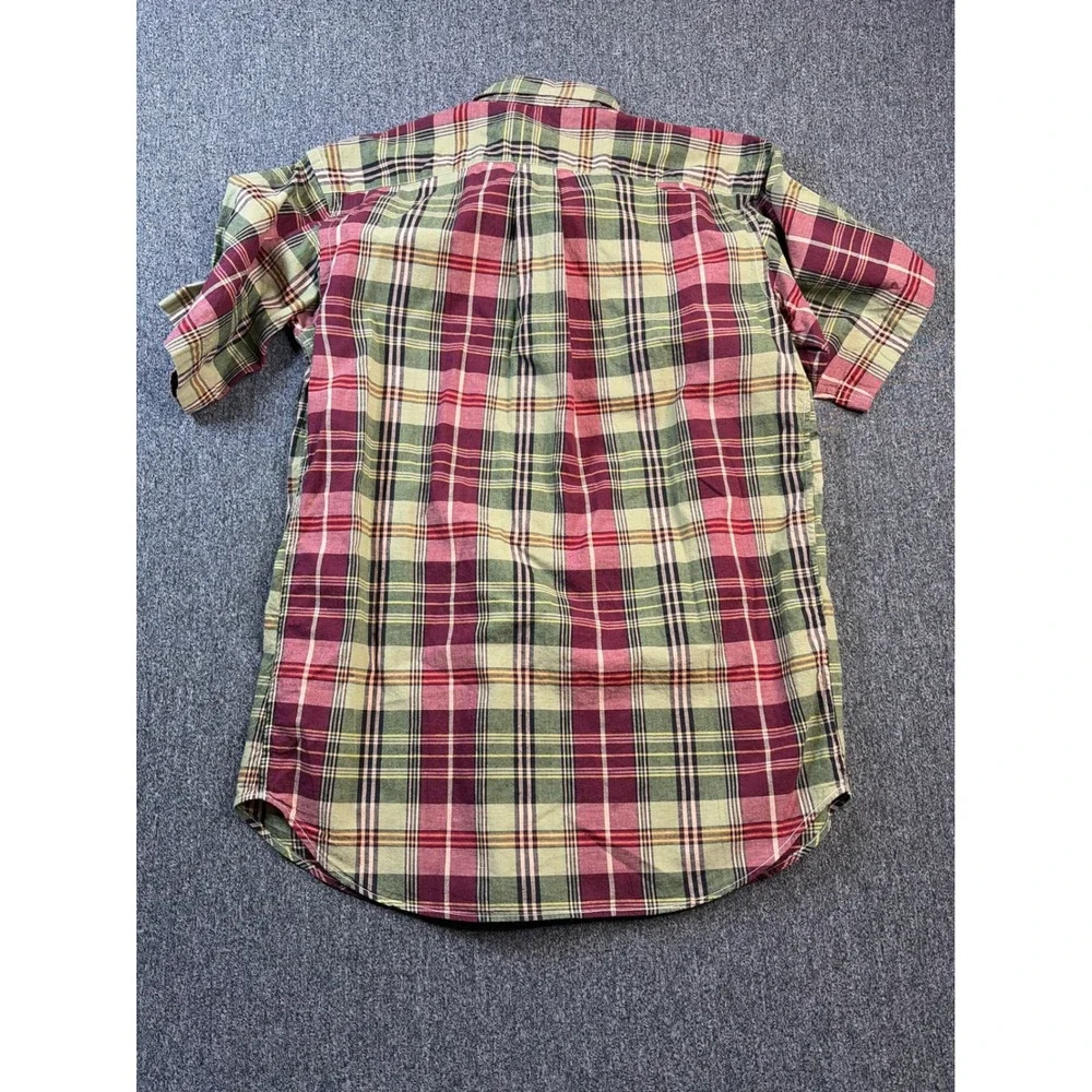 Ralph Lauren Boys XL Short Sleeve Plaid‎ Button Down Shirt Burgundy Green Cotton